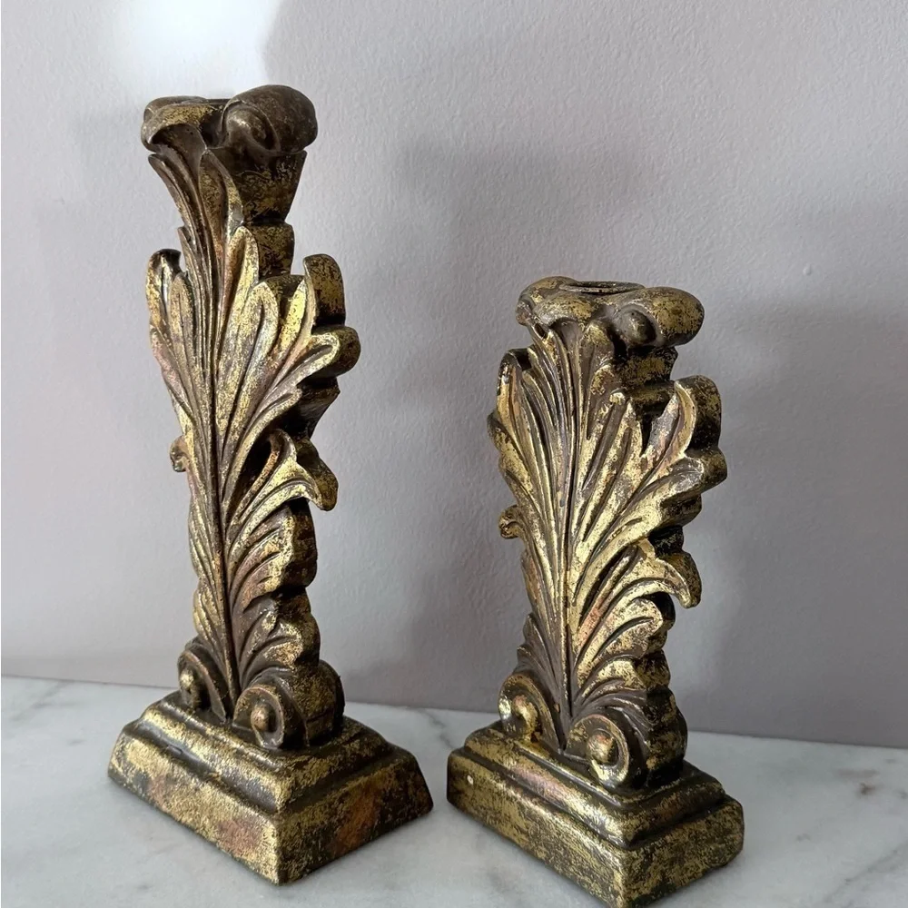 Elegant Gold Leaf Candle Holders a pair of vintage acanthus leaf